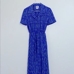 Chic Blue Geometric Midi Dress